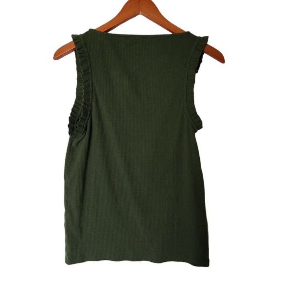 J. Crew Ribbed Ruffle Tank Top Green L Large - Picture 6 of 9